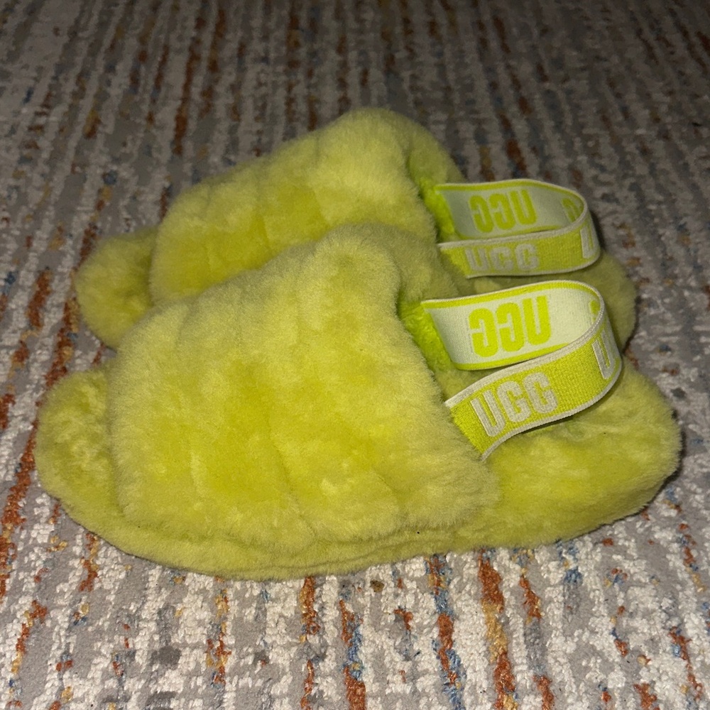 UGG Lime Green Fluffy Slides